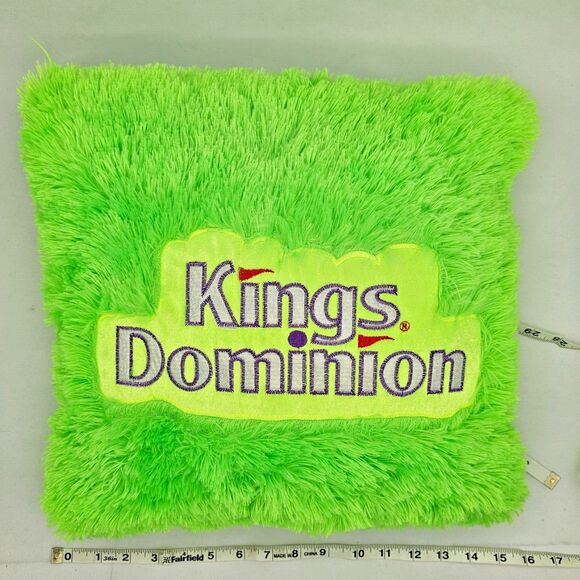Kings Dominion Plush Pillow Shaggy Fuzzy Bright Green Goffa Int'l Square 14"x14" - Picture 2 of 10
